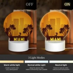 Round Acrylic Night Light, A Cityscape With A Beach Sign And Palm Trees. -Nuas Diy Shop 00359223c00ad108aa87c3d6a0a16e39817b707b