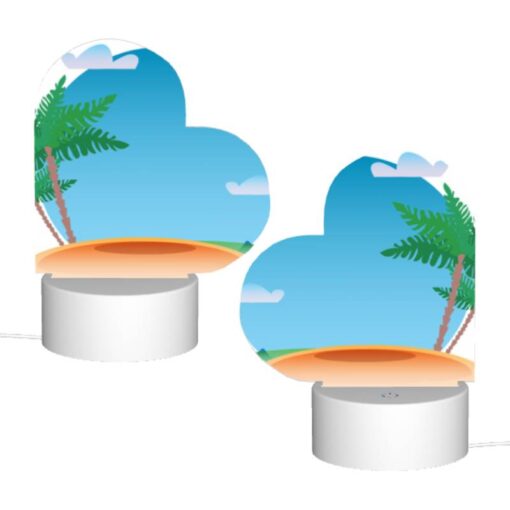 Love Acrylic Night Light, A Palm Tree Is On A Beach With A Blue Sky And Clouds In The Background. -Nuas Diy Shop 00605631ab0367465d4965414a6b94e7b9bb31eb