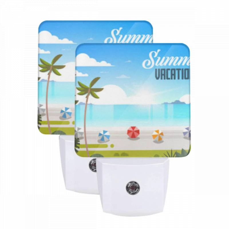 Night Light Set of 2, A colorful beach scene with palm trees and umbrellas. Night Light Set Of 2, A Colorful Beach Scene With Palm Trees And Umbrellas. -Nuas Diy Shop 006889c5f8e8d6a815a782d8bca1865058498c6a