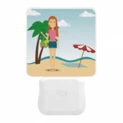 Night Light, A Woman In A Pink Shirt And Blue Shorts Is Standing On A Beach -Nuas Diy Shop 00abf50c6c9f2b11b033338fe50e0e45defdfc12