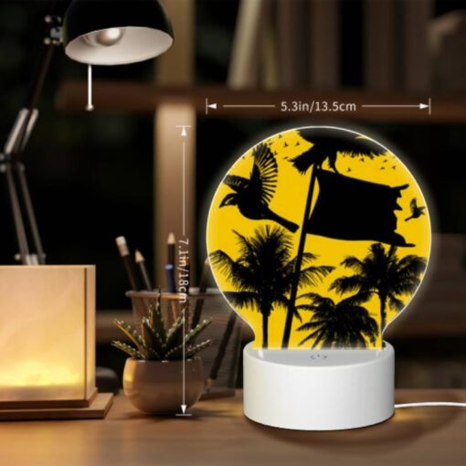 Round Acrylic Night Light, A Black And White Image Of A Bird Flying In Front Of A Yellow Flag. -Nuas Diy Shop 019e65cee9bcc963a483bf5f26a4e2d5f62f14b9