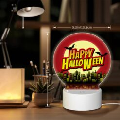 Round Acrylic Night Light, A Red Background With A Yellow And Red Banner That Says "Happy Halloween." -Nuas Diy Shop 02eab6b0312d2d836b3aa76cbfb2190dfabbca24