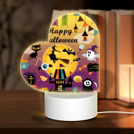 Love Acrylic Night Light, A Colorful Poster With Halloween Decorations And A Witch On A Broom. -Nuas Diy Shop 0397533e247ce715532619c39a993e69c38c55be