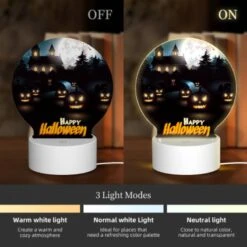 Round Acrylic Night Light, A Halloween Scene With A House And Pumpkins. -Nuas Diy Shop 042ca89e081033deb2fa8dc2b21890e84e10fee2
