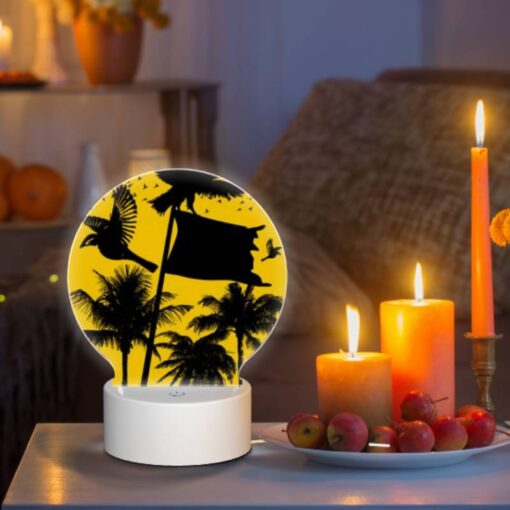 Round Acrylic Night Light, A Black And White Image Of A Bird Flying In Front Of A Yellow Flag. -Nuas Diy Shop 044ed5e7324ca05fcc587ed8eeaf6504c51420e7