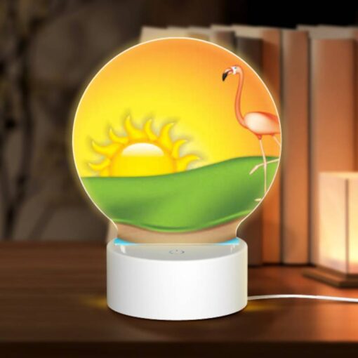 Round Acrylic Night Light, A Pink Flamingo Stands On A Green Hillside -Nuas Diy Shop 046fa1199b01397626787e5e32977554873573f1