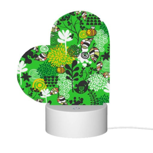 Love Acrylic Night Light, A Green And Yellow Floral Pattern With Bees And Flowers. -Nuas Diy Shop 05c2e1571def25488573fe7f36397fd49d373d22