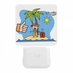 Night Light, A Man In A Suit And Hat Is Standing On A Beach With A Suitcase And A Bag. -Nuas Diy Shop 0633b0250ccbbb0edaa98ac44d15613cfe97aadb