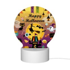 Round Acrylic Night Light, A Colorful Poster With Halloween Decorations And A Witch On A Broom. -Nuas Diy Shop 06484e9b833529947092a4061ae86382d508b4cb