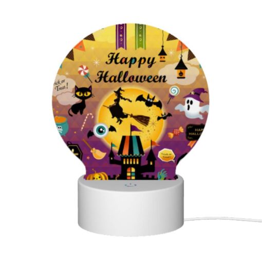 Round Acrylic Night Light, A Colorful Poster With Halloween Decorations And A Witch On A Broom. -Nuas Diy Shop 06484e9b833529947092a4061ae86382d508b4cb