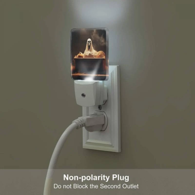 Night Light Set of 2, A skeleton is sitting on a coffin with a pumpkin on it. Night Light Set Of 2, A Skeleton Is Sitting On A Coffin With A Pumpkin On It. -Nuas Diy Shop 067223572185c536323aa72cc454521083b837c2