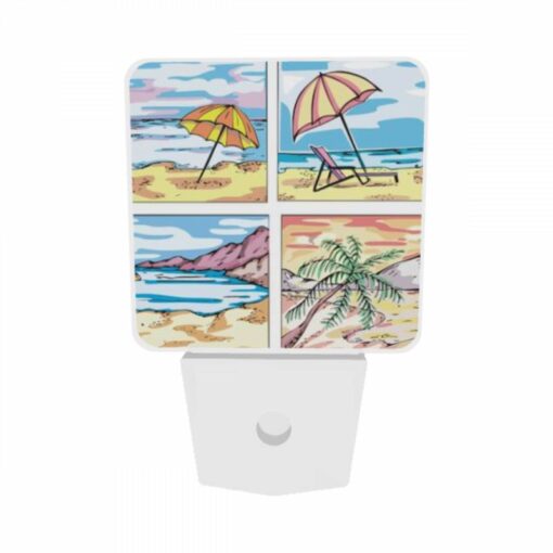 Night Light Set Of 2, A Series Of Four Pictures Of A Beach With Umbrellas And Chairs. -Nuas Diy Shop 06758fc8c28c62fd539a36c4830e4a0218482b5e