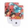Night Light Set Of 2, A Halloween Themed Image With A Girl And Various Halloween Symbols. -Nuas Diy Shop 075b1678bcaf7a5d8f6aba33f9b0d6b5143c3d64