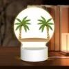Round Acrylic Night Light, Two Palm Trees On A Sandy Beach.