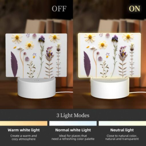Rectangular Acrylic Night Light, A Collection Of Flowers And Leaves On A White Background. -Nuas Diy Shop 08120d34b2a7658a021047817e876057a13c5b59