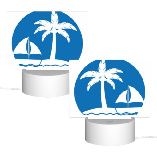 Rectangular Acrylic Night Light, A Blue Circle With A Sailboat And Two Palm Trees. -Nuas Diy Shop 082f2ac7d0878f5e3a35e3c8d2c0ff64541bf464