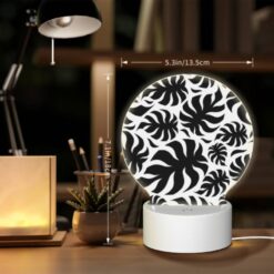 Round Acrylic Night Light, A Pattern Of Black And White Flowers. -Nuas Diy Shop 083021b8027adcb04ab2f3eb835732ee598d6485