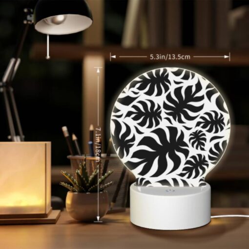 Round Acrylic Night Light, A Pattern Of Black And White Flowers. -Nuas Diy Shop 083021b8027adcb04ab2f3eb835732ee598d6485