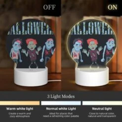 Round Acrylic Night Light, Three Zombie Characters Are Shown In A Black And White Image. -Nuas Diy Shop 08eff962ac13bd74028e8ad8c2da81ea698f9a28