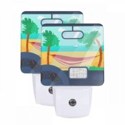 Night Light Set Of 2, A Car's Dashboard With A Map And A Hammock In The Background.