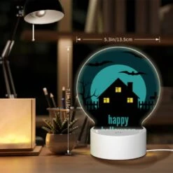 Round Acrylic Night Light, A House With A Blue Moon And Bats Flying Around It. -Nuas Diy Shop 09d4531e20726bddf9e2794043f51925f77ac7fd