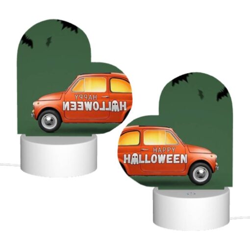 Love Acrylic Night Light, A Small Orange Car With A Bumper Sticker That Says "Happy Halloween!" -Nuas Diy Shop 0a095c8021b4b6c53bf4ddbdf3823a772af71318