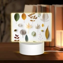 Rectangular Acrylic Night Light, A Collection Of Leaves In Various Colors And Shapes.