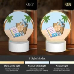 Round Acrylic Night Light, A Collection Of Travel Documents And A Suitcase Are Placed On A Sandy Beach. 4 Round Acrylic Night Light, A Collection Of Travel Documents And A Suitcase Are Placed On A Sandy Beach. -Nuas Diy Shop 0c058bb416838d3348e8be708e484f22c50724fe