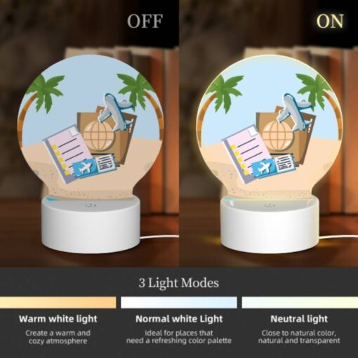 Round Acrylic Night Light, A Collection Of Travel Documents And A Suitcase Are Placed On A Sandy Beach. -Nuas Diy Shop 0c058bb416838d3348e8be708e484f22c50724fe