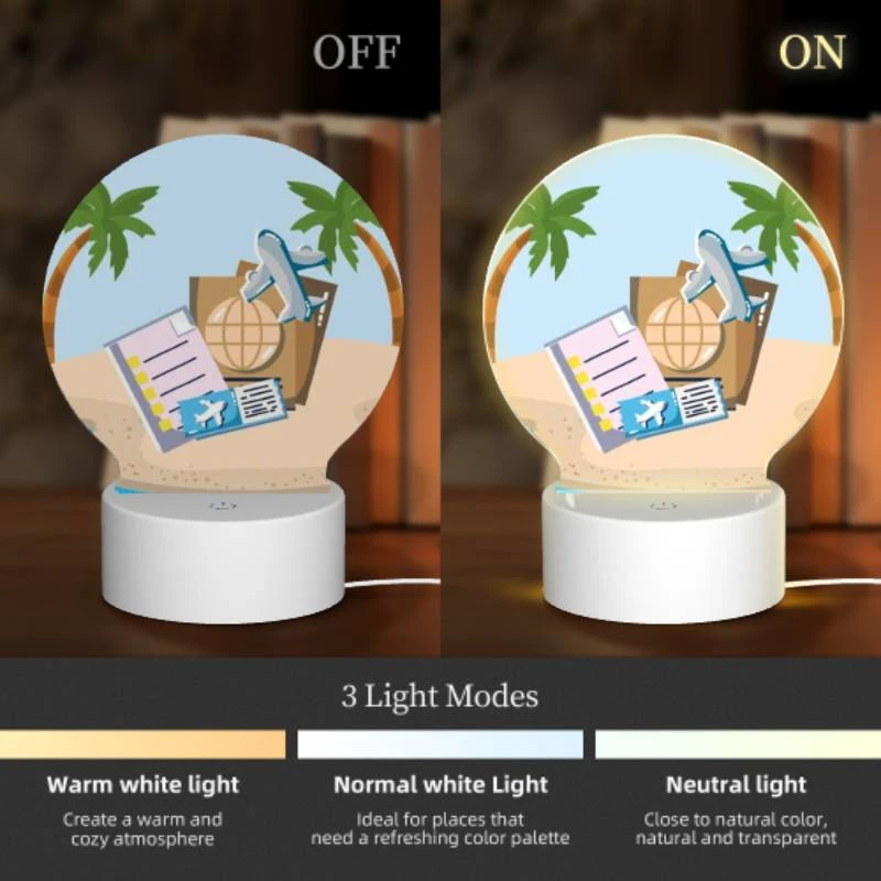 Round Acrylic Night Light, A collection of travel documents and a suitcase are placed on a sandy beach. Round Acrylic Night Light, A Collection Of Travel Documents And A Suitcase Are Placed On A Sandy Beach. -Nuas Diy Shop 0c058bb416838d3348e8be708e484f22c50724fe