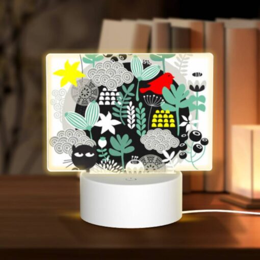 Rectangular Acrylic Night Light, A Black And White Drawing Of A Cat And A Bird In A Forest. -Nuas Diy Shop 0c7260b1b93cb0b47941e6e123df534e0d08b1c2