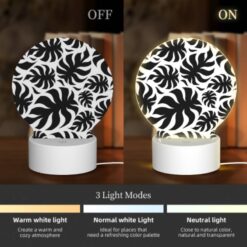 Round Acrylic Night Light, A Pattern Of Black And White Flowers. -Nuas Diy Shop 0c906b28289a89297e9e86ac82d1020c3517c751