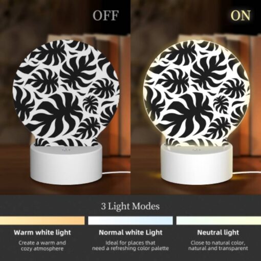 Round Acrylic Night Light, A Pattern Of Black And White Flowers. -Nuas Diy Shop 0c906b28289a89297e9e86ac82d1020c3517c751