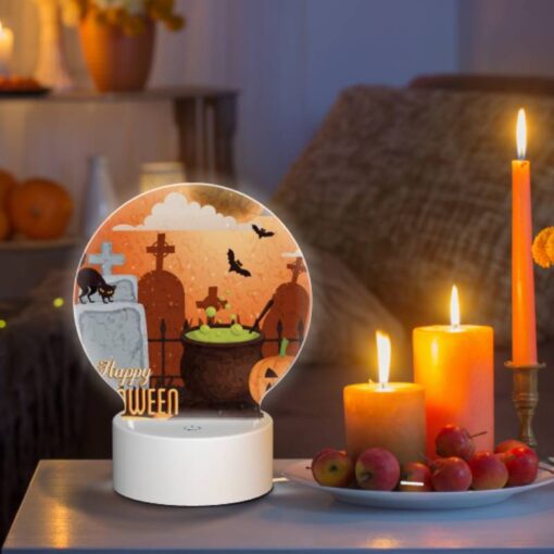 Round Acrylic Night Light, A Halloween Poster With A Cat -Nuas Diy Shop 0cc53cb93d3139d8a4790e23672a042a07dfc60e