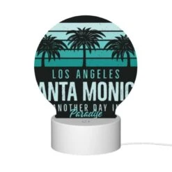 Round Acrylic Night Light, A Black And White Image Of Palm Trees And The Words "Los Angeles Santa Monica Another Day In Paradise." -Nuas Diy Shop 0d31a87a1bce5562331fec12a4b23e3de8159ce7