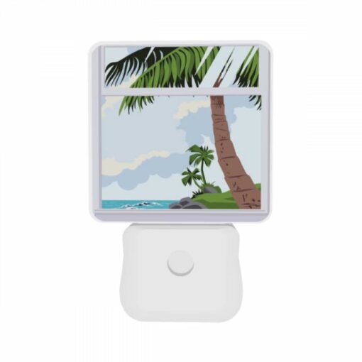 Night Light Set Of 2, A Picture Of A Palm Tree And Ocean With A Window In The Foreground. -Nuas Diy Shop 0d9052278c1dadfac426b080b64da0e03276a539