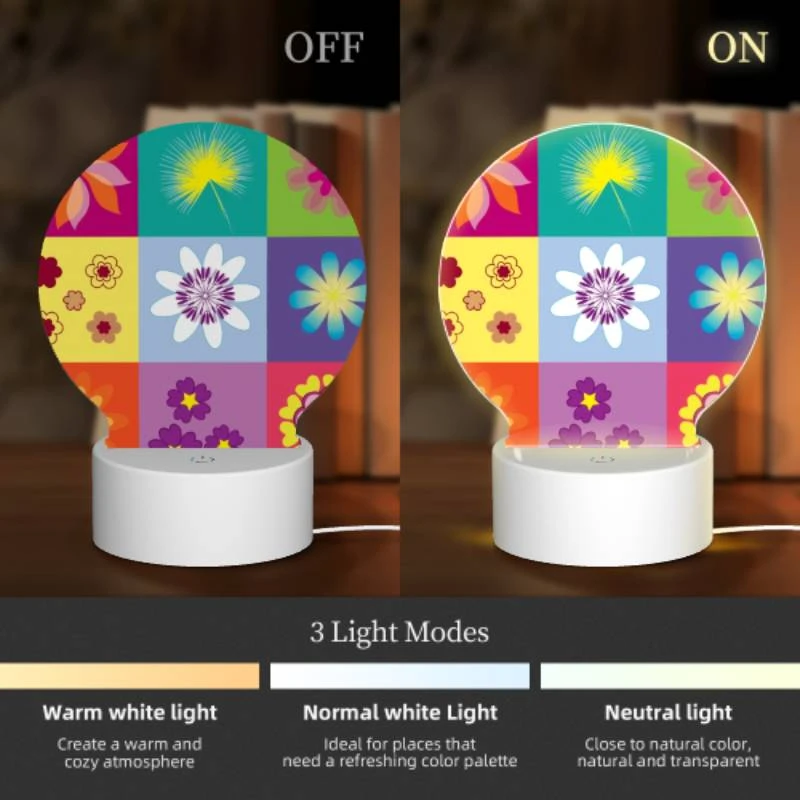 Round Acrylic Night Light, A colorful collage of flowers in different colors. Round Acrylic Night Light, A Colorful Collage Of Flowers In Different Colors. -Nuas Diy Shop 0f84c8fa7f8e09520dd6b507d27f0ff4254a9a56