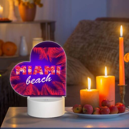 Love Acrylic Night Light, A Colorful Image Of A Beach With Palm Trees And The Word "Miami" Written In Red. -Nuas Diy Shop 1114c024dc688b89e7e37d0d6612915ac392e521