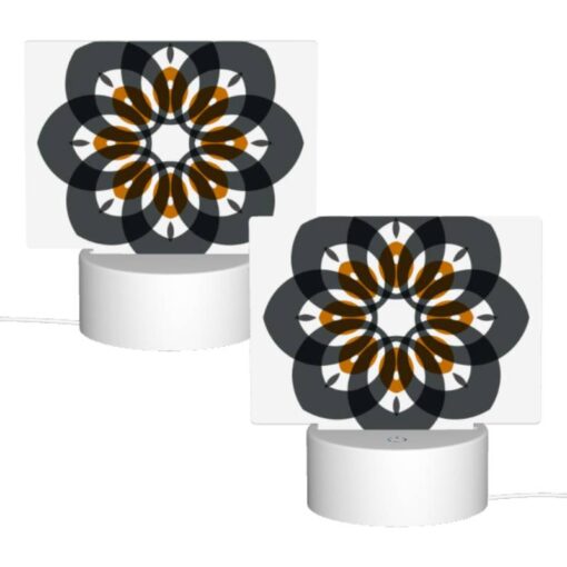 Rectangular Acrylic Night Light, A Black And White Flower With Orange And White Accents. -Nuas Diy Shop 1210cf039f6621bf01a03cfb1828caa3acecd56f