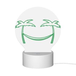 Round Acrylic Night Light, A Green Smiley Face With Two Palm Trees On Either Side. -Nuas Diy Shop 12e542cfdd8e49d18f12fdffd8767e5eebe0d3fd