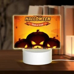 Rectangular Acrylic Night Light, Three Pumpkins With Scary Faces On Them.