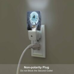 Night Light Set Of 2, A Witch Flies Over A Moonlit Night With A Full Moon And Bats Flying Around. -Nuas Diy Shop 143bc0b4c396727387c1331056b9859c3ae1c244