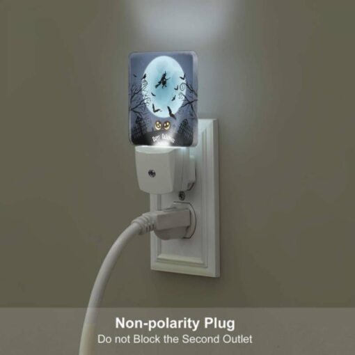 Night Light Set Of 2, A Witch Flies Over A Moonlit Night With A Full Moon And Bats Flying Around. -Nuas Diy Shop 143bc0b4c396727387c1331056b9859c3ae1c244