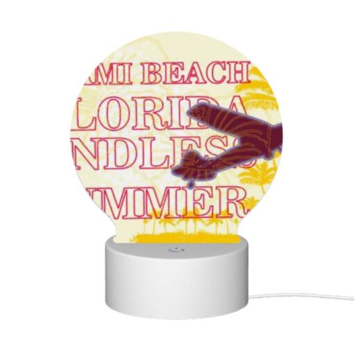 Round Acrylic Night Light, A Plane Is Flying Over A Beach With The Words "Miami Beach Florida" Written On It. -Nuas Diy Shop 15c85eda965f5c57c33a07773b8930b330830500
