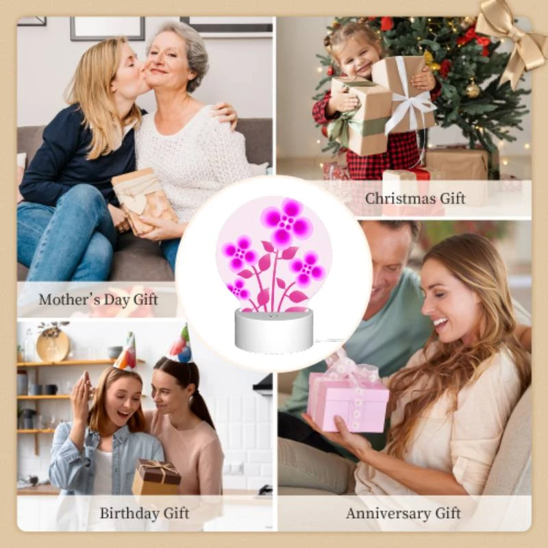 Round Acrylic Night Light, A bouquet of pink flowers with purple petals. Round Acrylic Night Light, A Bouquet Of Pink Flowers With Purple Petals. -Nuas Diy Shop 16bf9189c8862d60af329c68b89b42b1c7664d65