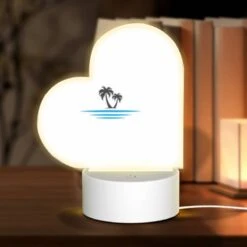 Love Acrylic Night Light, A Black And White Image Of A Beach With Palm Trees.