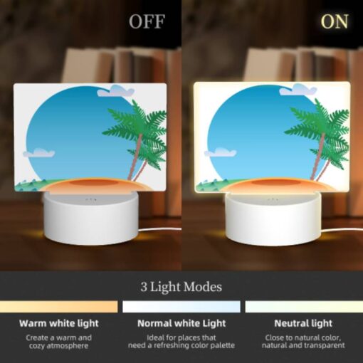Rectangular Acrylic Night Light, A Palm Tree Is On A Beach With A Blue Sky And Clouds In The Background. -Nuas Diy Shop 173afc491c19a97ae874bfb6af3cde7bdbb4a06e