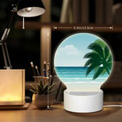 Round Acrylic Night Light, A Palm Tree Is On A Beach With A Blue Ocean In The Background. -Nuas Diy Shop 17563f791f4dd9075a1ea592120eed88771cfac0