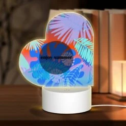 Love Acrylic Night Light, A Colorful Image Of Palm Trees And A Blue Circle With The Words "Enjoy Summer" Written On It.