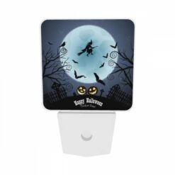 Night Light Set Of 2, A Witch Flies Over A Moonlit Night With A Full Moon And Bats Flying Around. -Nuas Diy Shop 18d05f5dedd8dbdfa64804180acc8b0b5d90c9c3
